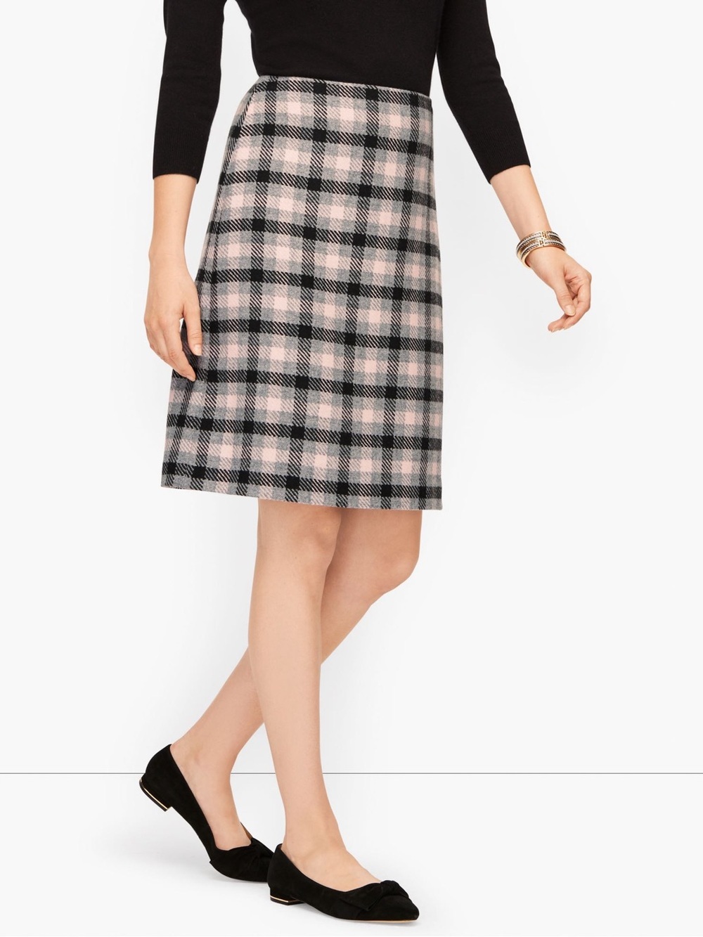 New Talbots festive check skirt wool blend Pink Academia Preppy Luxury Workwear